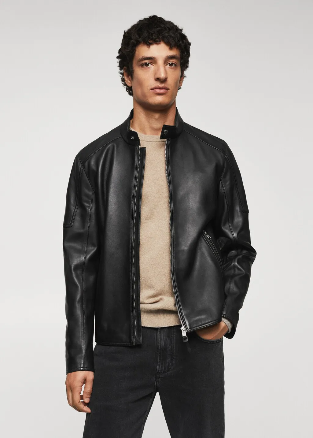 Giubbotto biker pelle zip