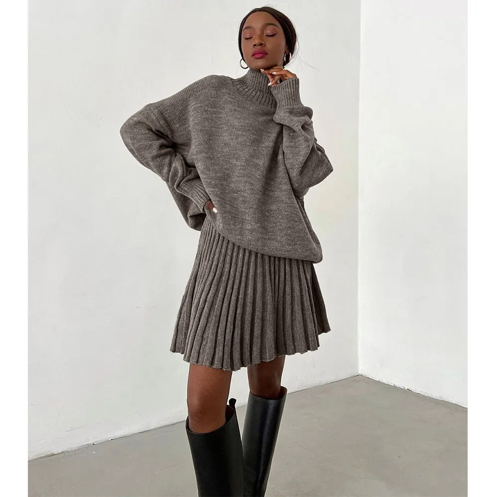 Gonna a pieghe lavorata a maglia e temperamento elegante da donna autunno e inverno 2022 Pendolarismo a vita alta A-line lavorat