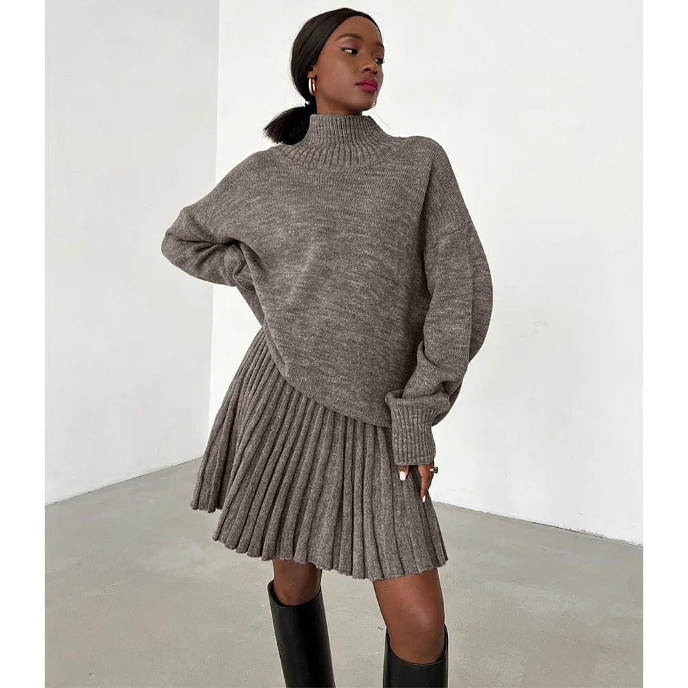 Gonna a pieghe lavorata a maglia e temperamento elegante da donna autunno e inverno 2022 Pendolarismo a vita alta A-line lavorat