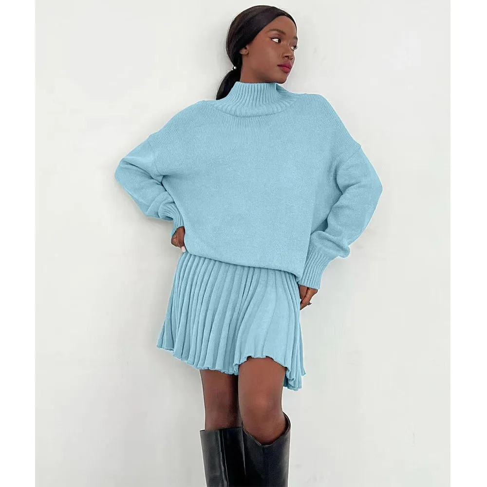 Gonna a pieghe lavorata a maglia e temperamento elegante da donna autunno e inverno 2022 Pendolarismo a vita alta A-line lavorat