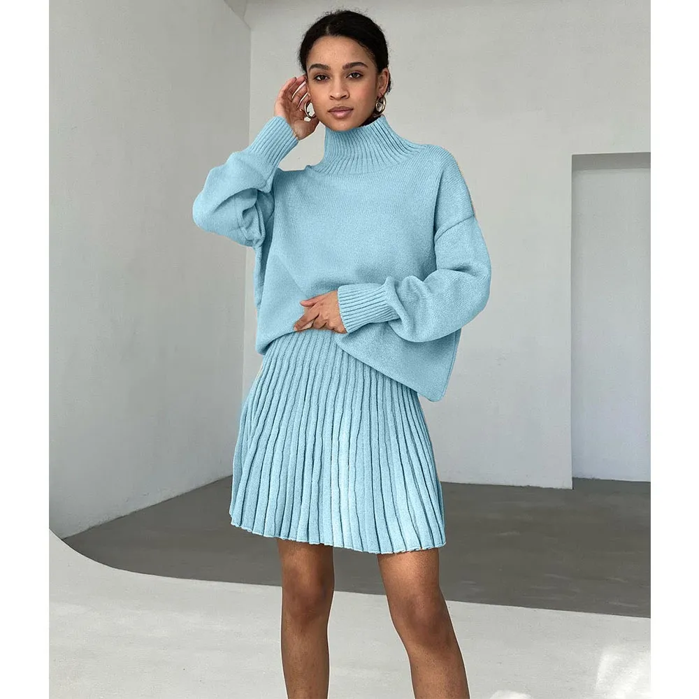 Gonna a pieghe lavorata a maglia e temperamento elegante da donna autunno e inverno 2022 Pendolarismo a vita alta A-line lavorat
