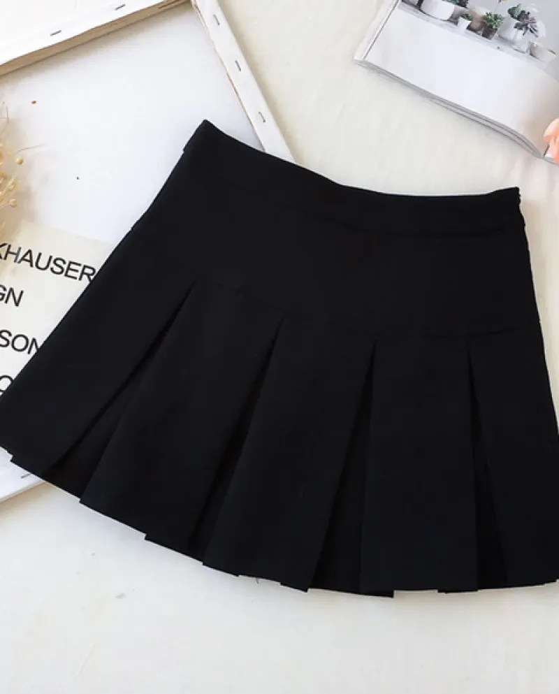 Gonna a pieghe vintage grigia da donna Minigonne a vita alta Kawaii Fashio