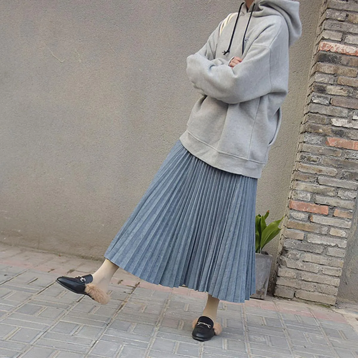 Gonna da donna stile inglese in pelle scamosciata autunno inverno gonna midi in pelle scamosciata da donna elegante