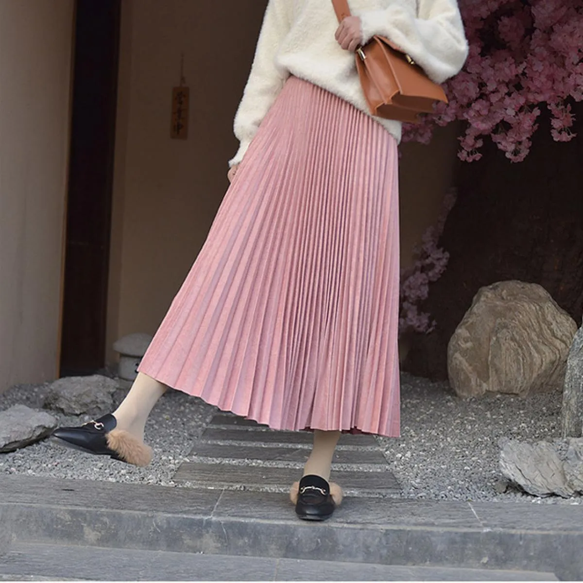 Gonna da donna stile inglese in pelle scamosciata autunno inverno gonna midi in pelle scamosciata da donna elegante