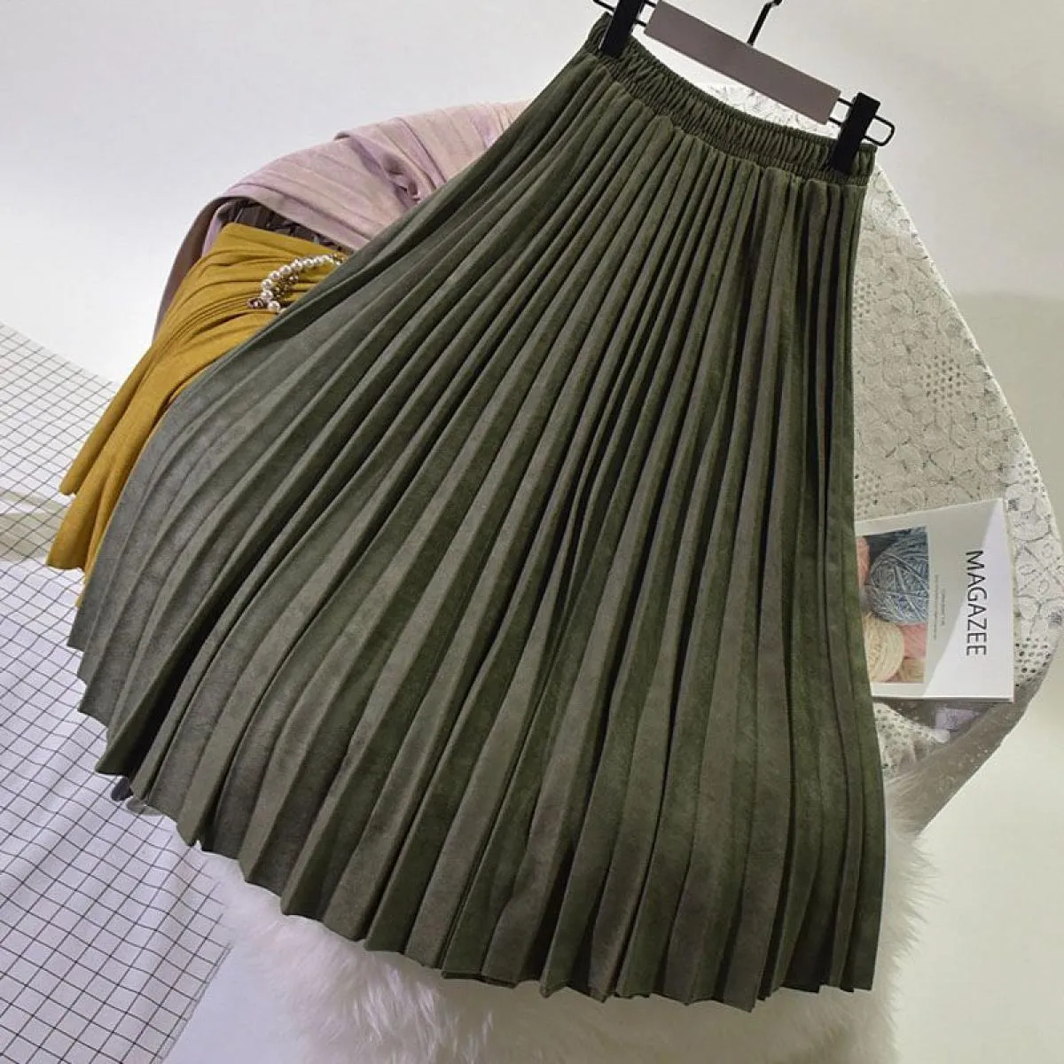 Gonna da donna stile inglese in pelle scamosciata autunno inverno gonna midi in pelle scamosciata da donna elegante