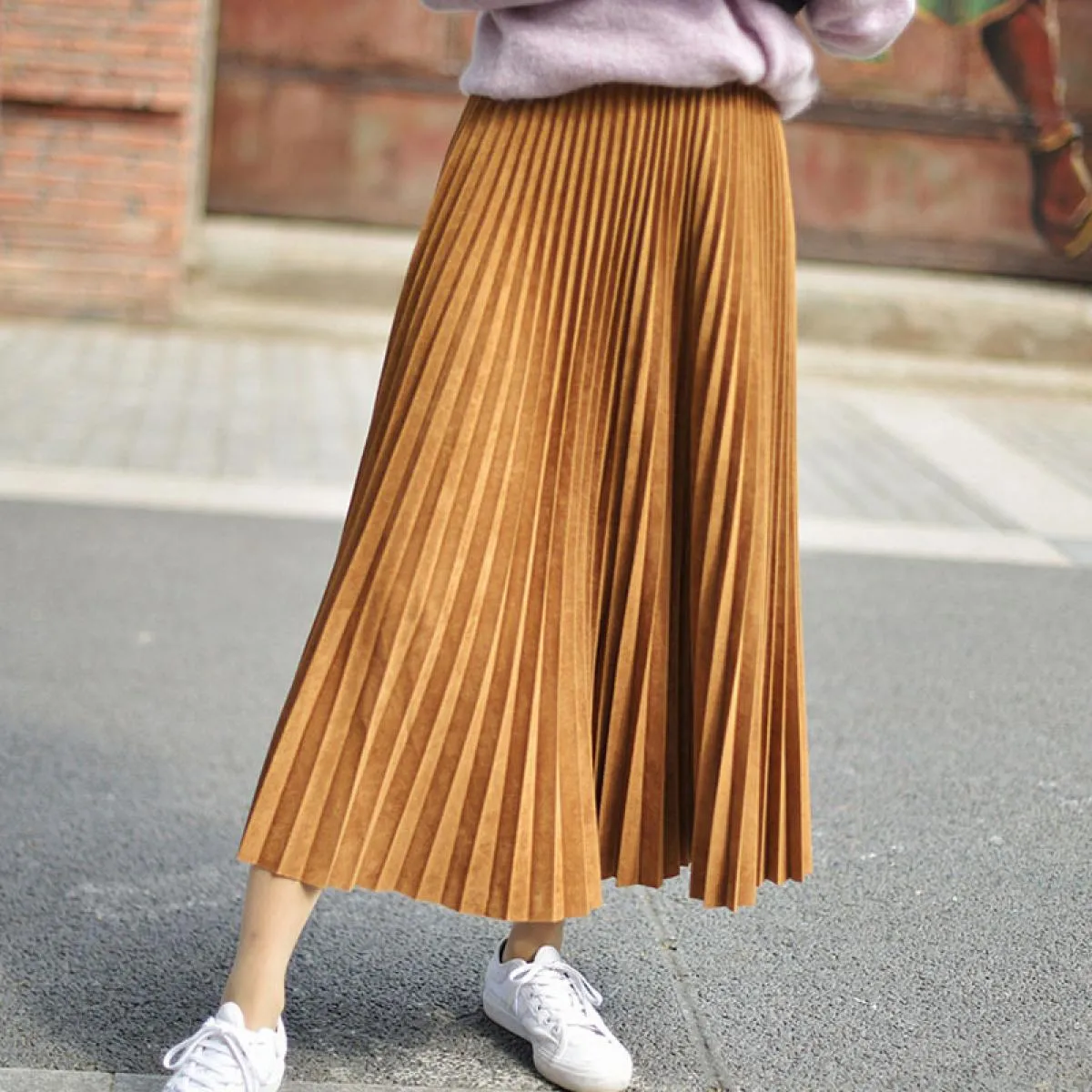 Gonna da donna stile inglese in pelle scamosciata autunno inverno gonna midi in pelle scamosciata da donna elegante