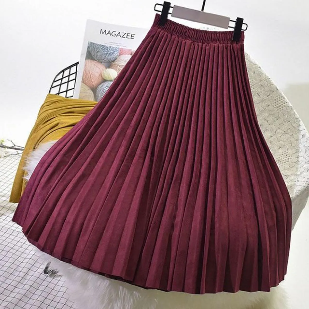 Gonna da donna stile inglese in pelle scamosciata autunno inverno gonna midi in pelle scamosciata da donna elegante