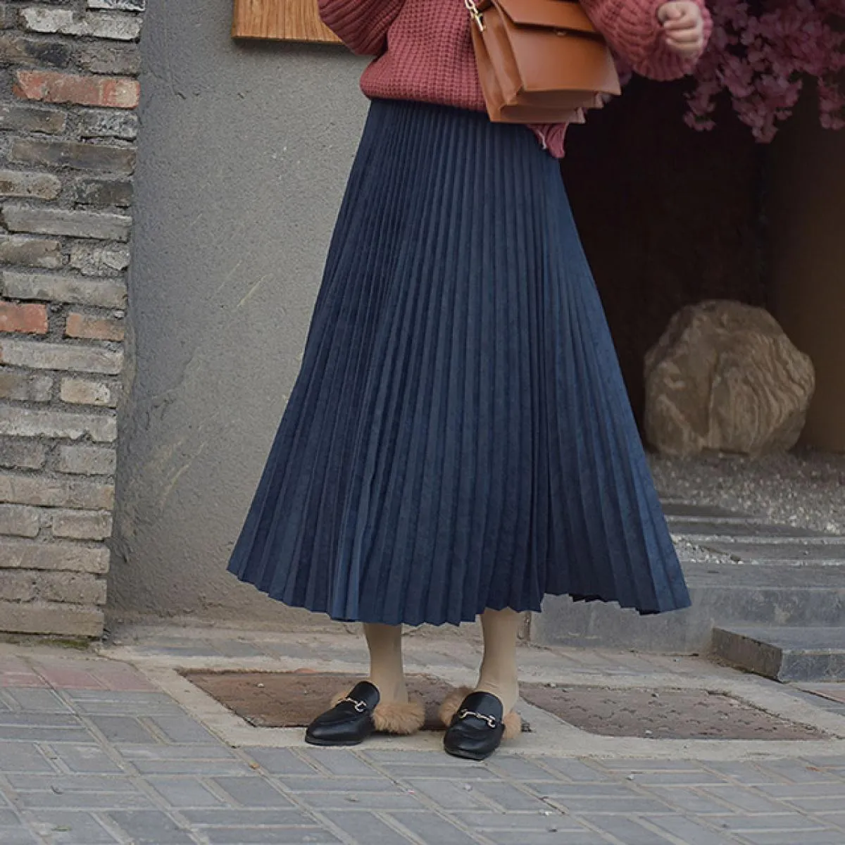 Gonna da donna stile inglese in pelle scamosciata autunno inverno gonna midi in pelle scamosciata da donna elegante