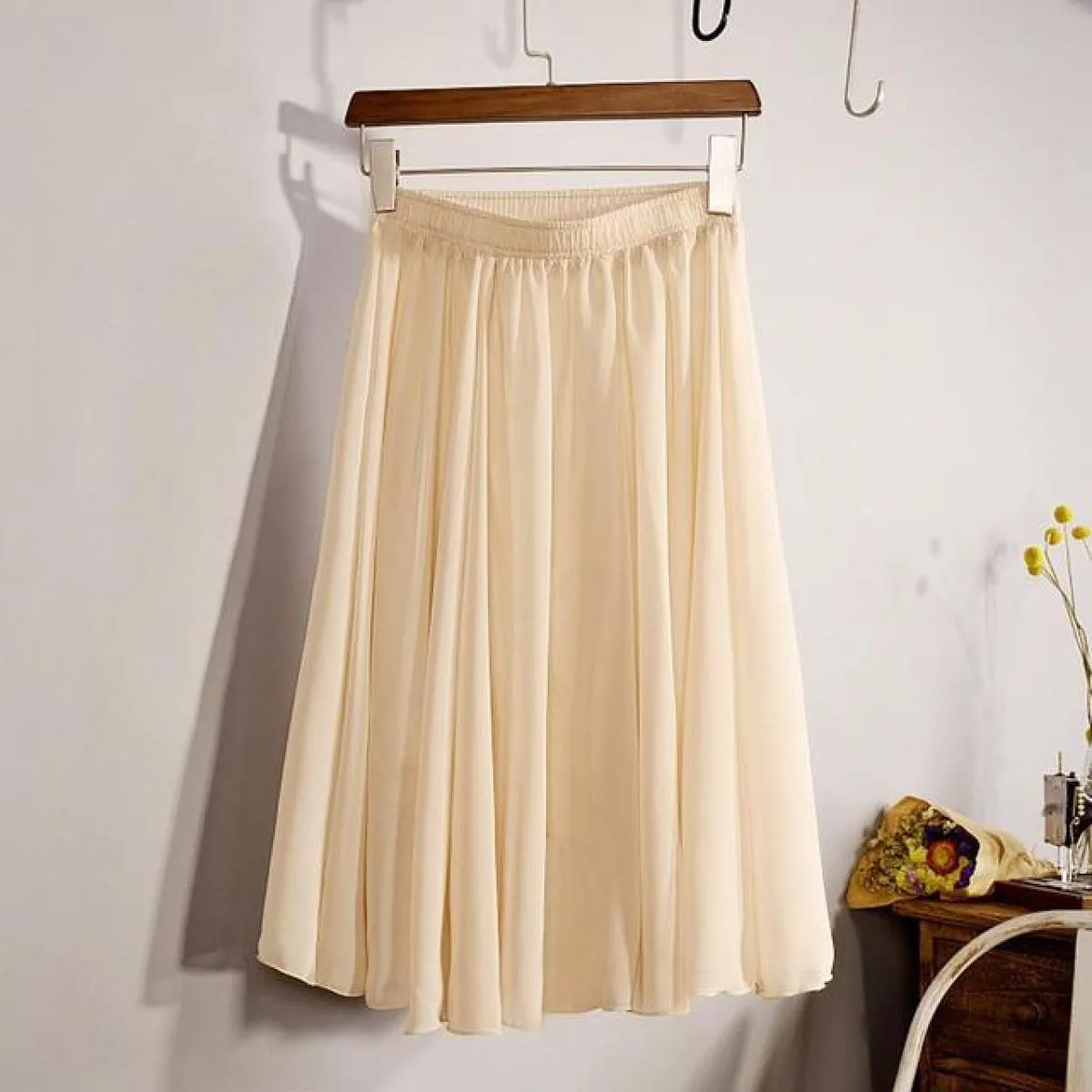 Gonna in chiffon a vita alta a 23 colori delle nuove donne di moda Gonna midi a pieghe a pieghe da spiaggia casual da donna esti