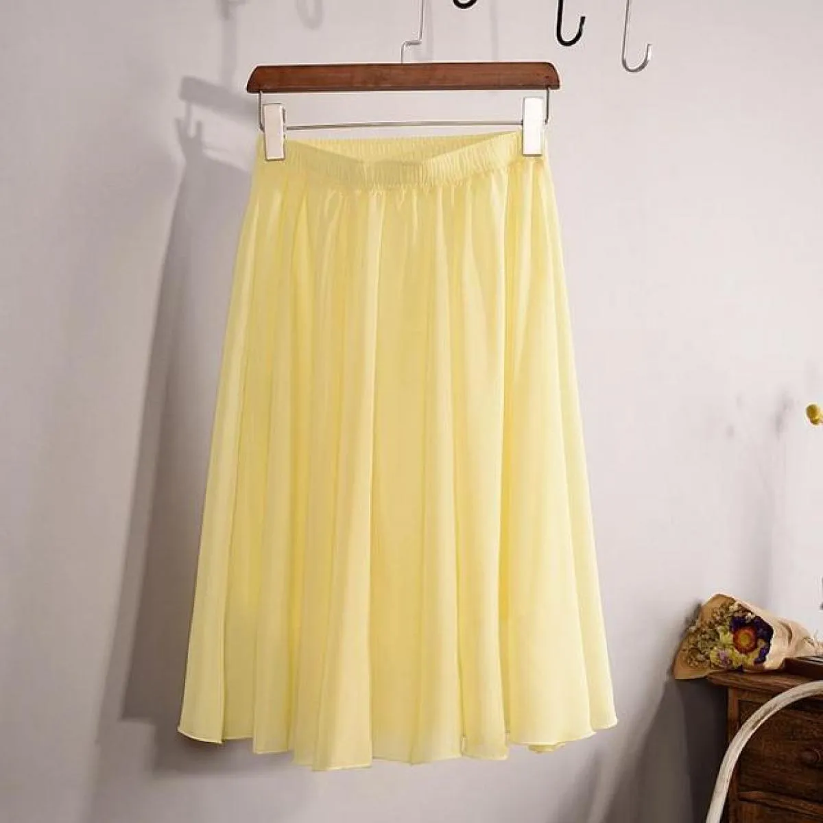 Gonna in chiffon a vita alta a 23 colori delle nuove donne di moda Gonna midi a pieghe a pieghe da spiaggia casual da donna esti