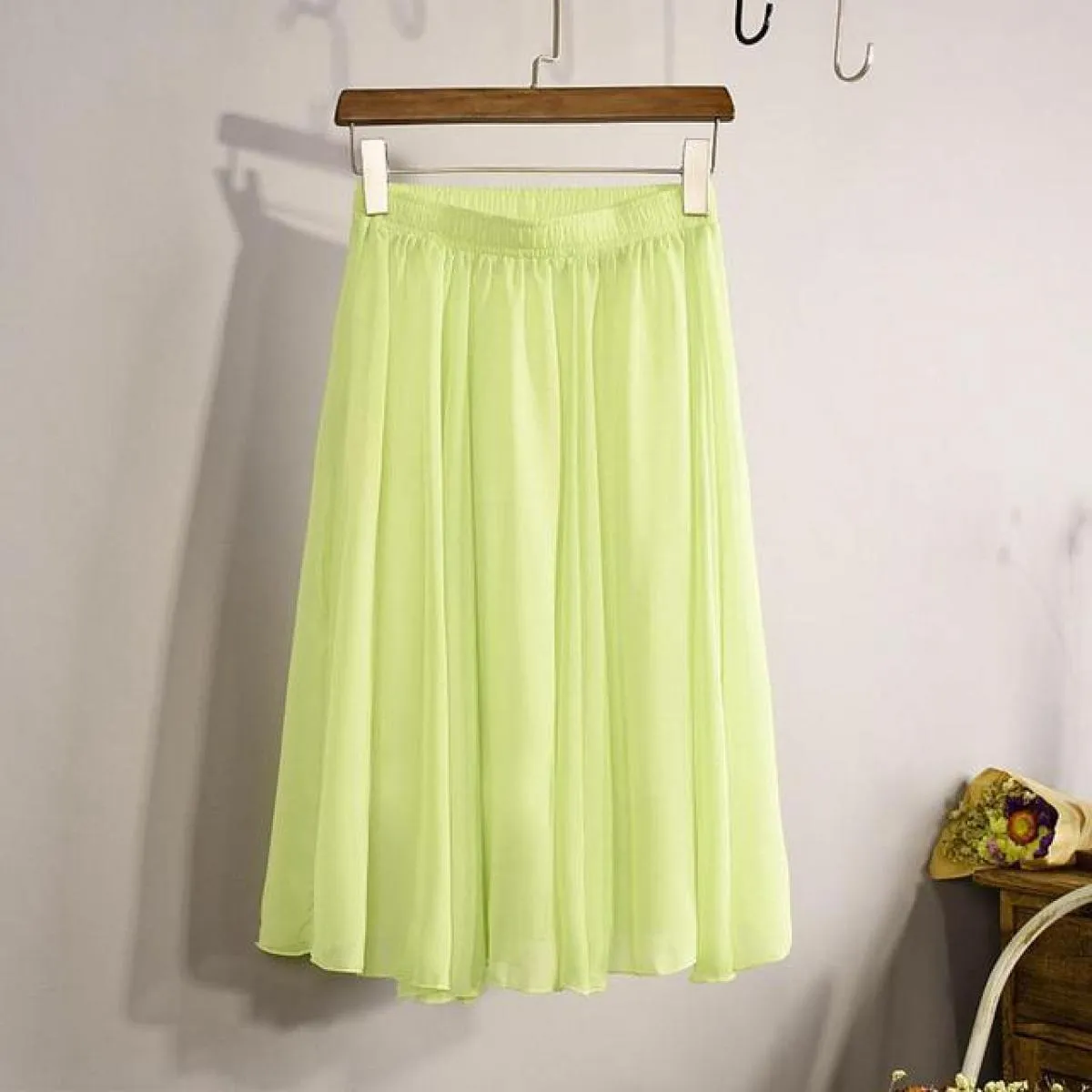 Gonna in chiffon a vita alta a 23 colori delle nuove donne di moda Gonna midi a pieghe a pieghe da spiaggia casual da donna esti