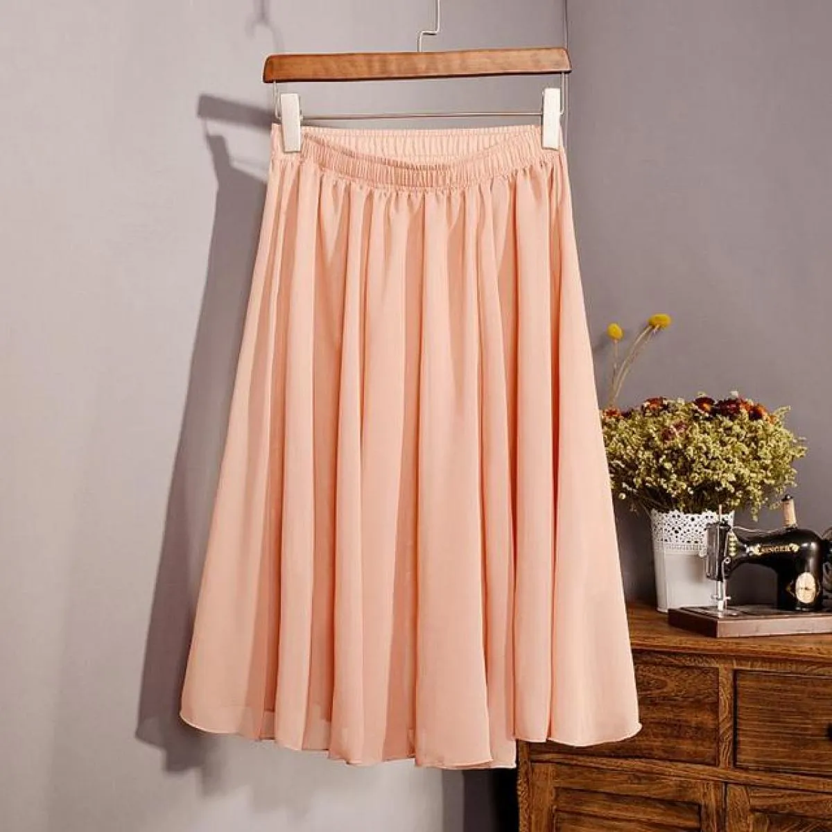 Gonna in chiffon a vita alta a 23 colori delle nuove donne di moda Gonna midi a pieghe a pieghe da spiaggia casual da donna esti