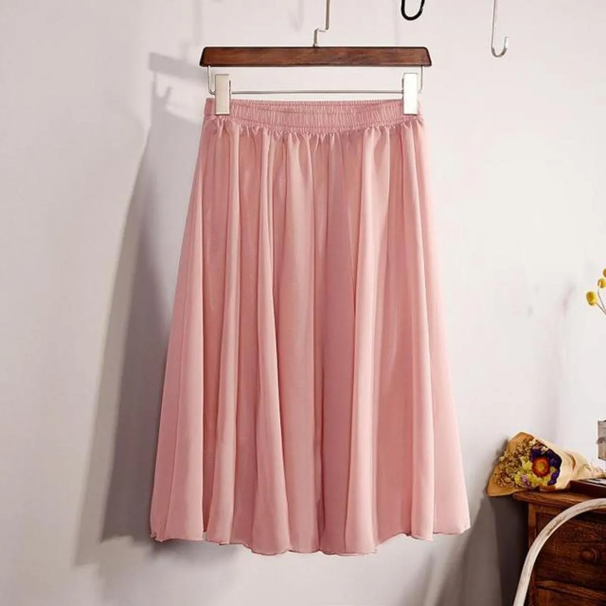 Gonna in chiffon a vita alta a 23 colori delle nuove donne di moda Gonna midi a pieghe a pieghe da spiaggia casual da donna esti