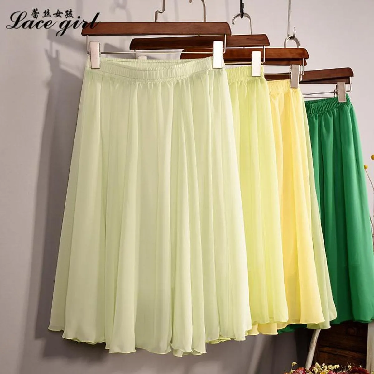 Gonna in chiffon a vita alta a 23 colori delle nuove donne di moda Gonna midi a pieghe a pieghe da spiaggia casual da donna esti