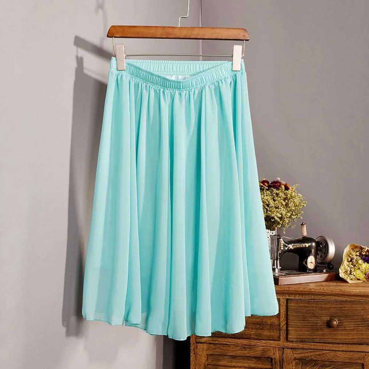Gonna in chiffon a vita alta a 23 colori delle nuove donne di moda Gonna midi a pieghe a pieghe da spiaggia casual da donna esti