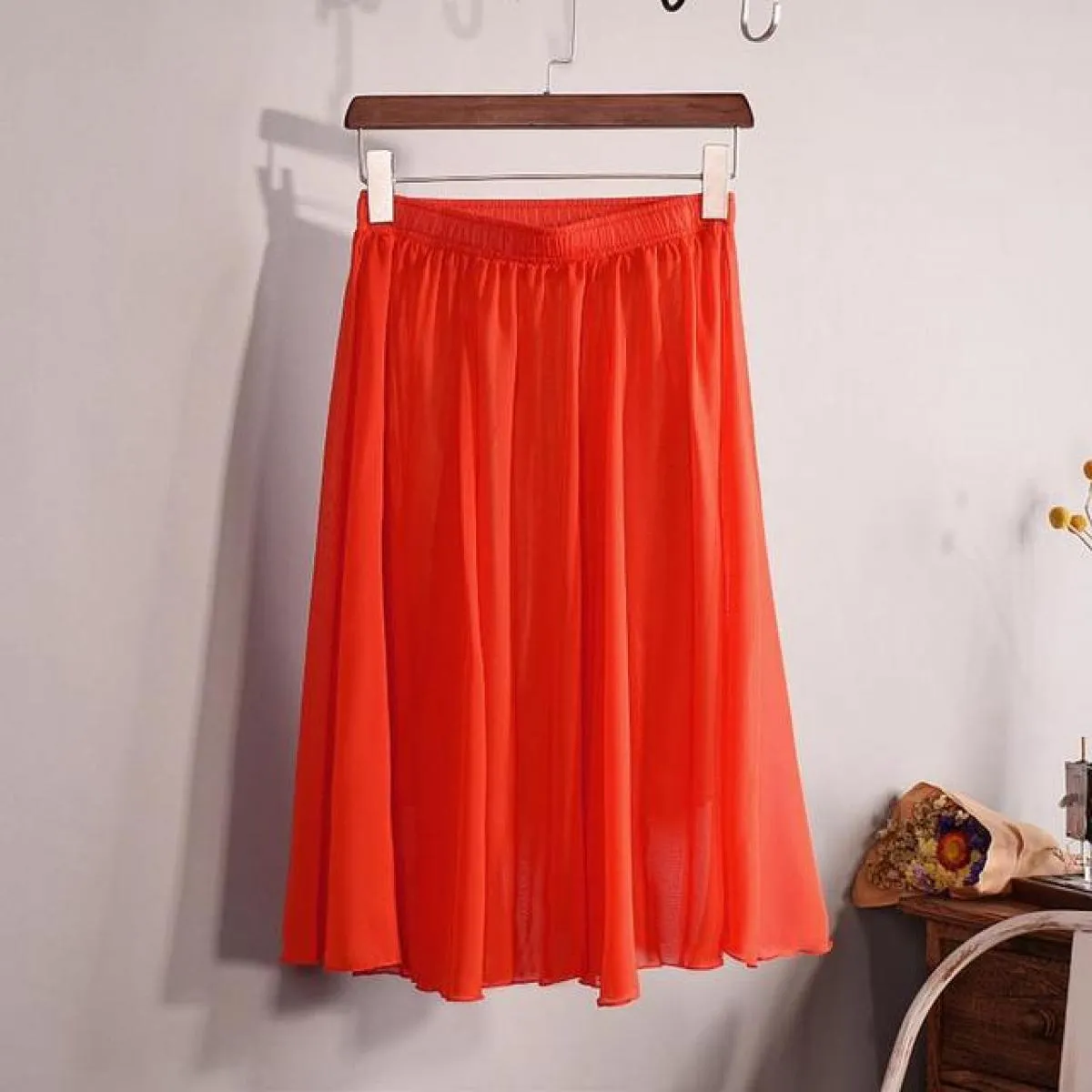Gonna in chiffon a vita alta a 23 colori delle nuove donne di moda Gonna midi a pieghe a pieghe da spiaggia casual da donna esti