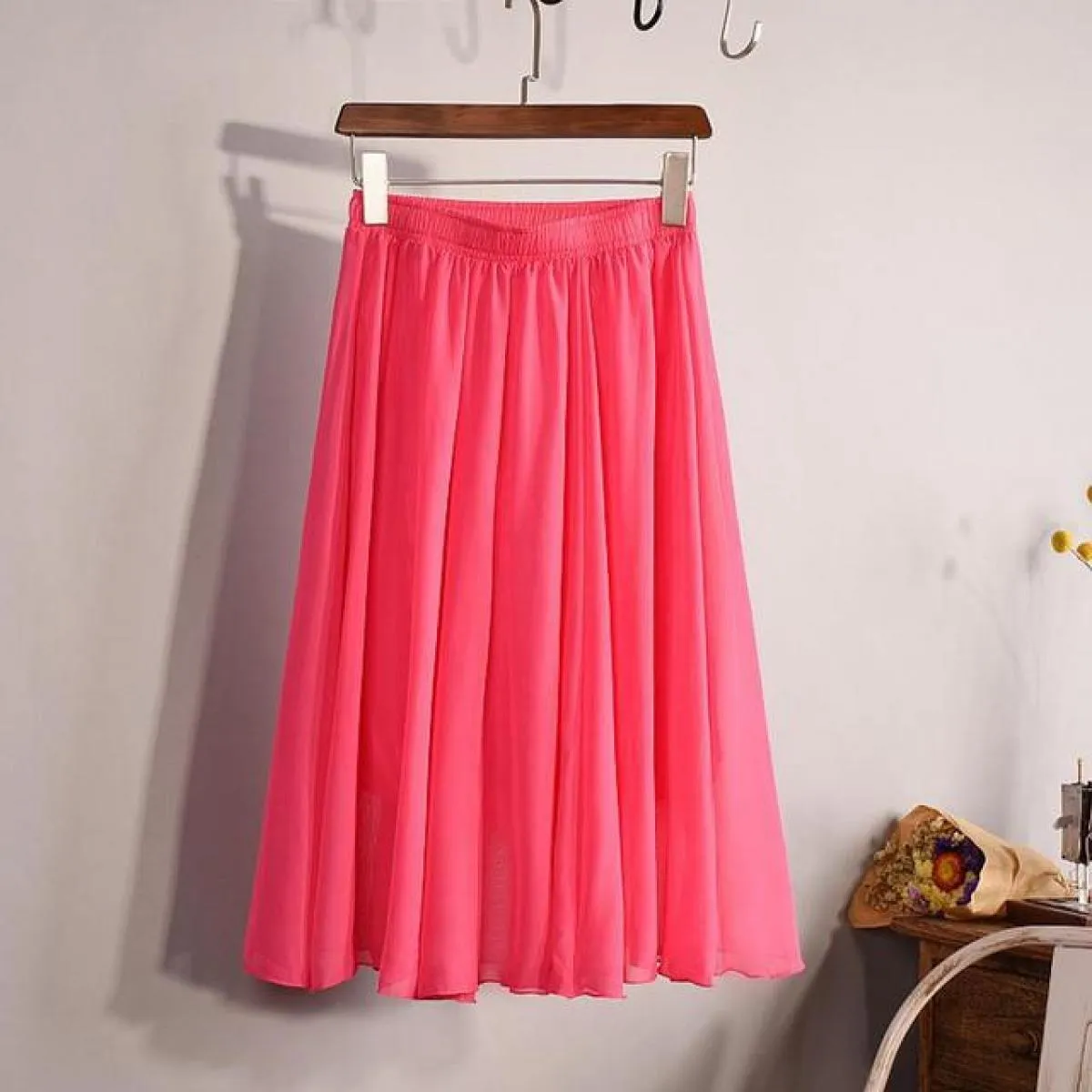 Gonna in chiffon a vita alta a 23 colori delle nuove donne di moda Gonna midi a pieghe a pieghe da spiaggia casual da donna esti
