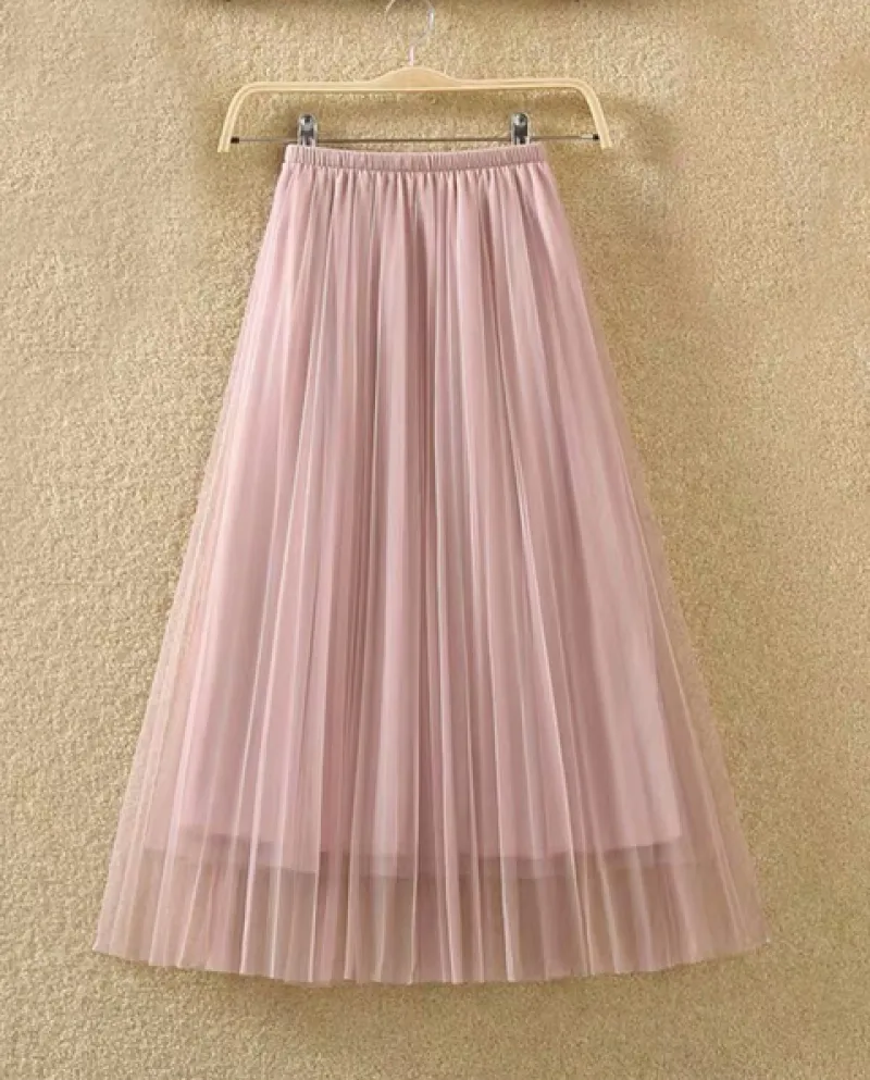 Gonna in tulle da donna elegante Zoki Gonna a pieghe in rete da donna estiva a vita alta Moda casual Gonne lunghe in stile A Lin