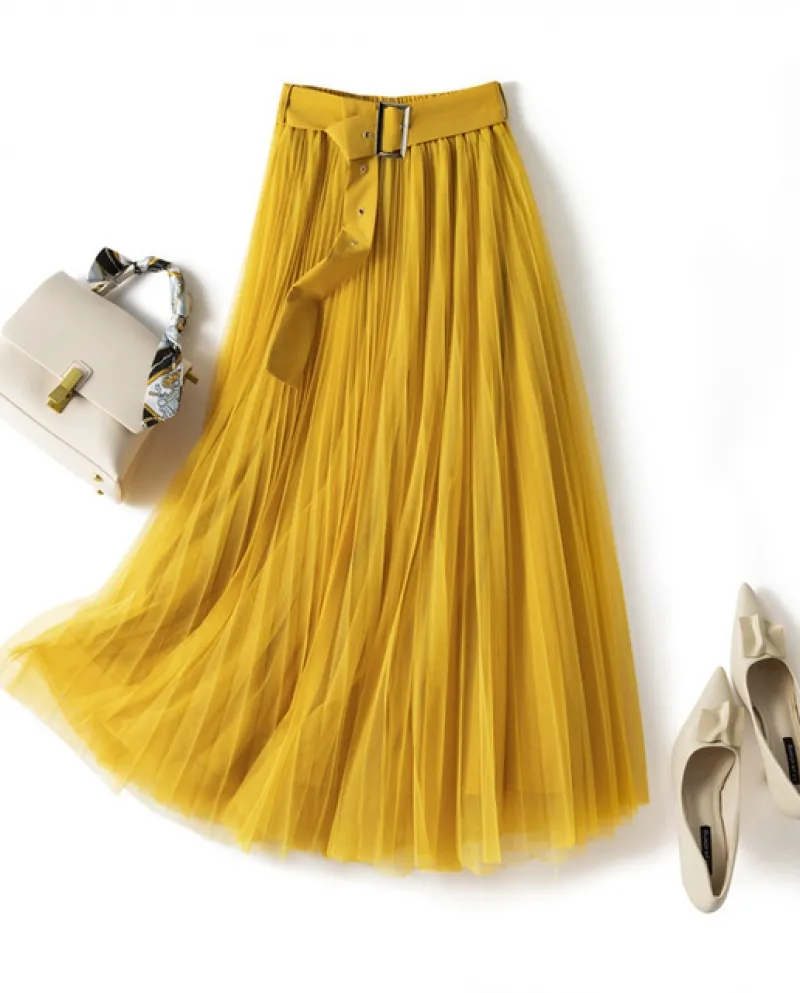 Gonna in tulle da donna Fairy Grunge formale elastico a vita alta Tutu gonne con cintura Gonna a pieghe in chiffon a rete chic