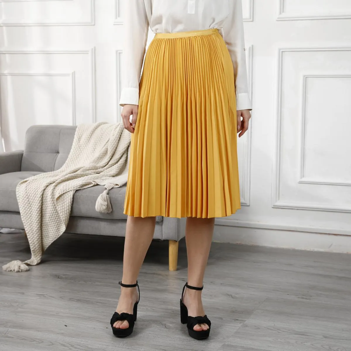 Gonna longuette a pieghe in vita Gonne da donna Tinta unita da donna Elegante