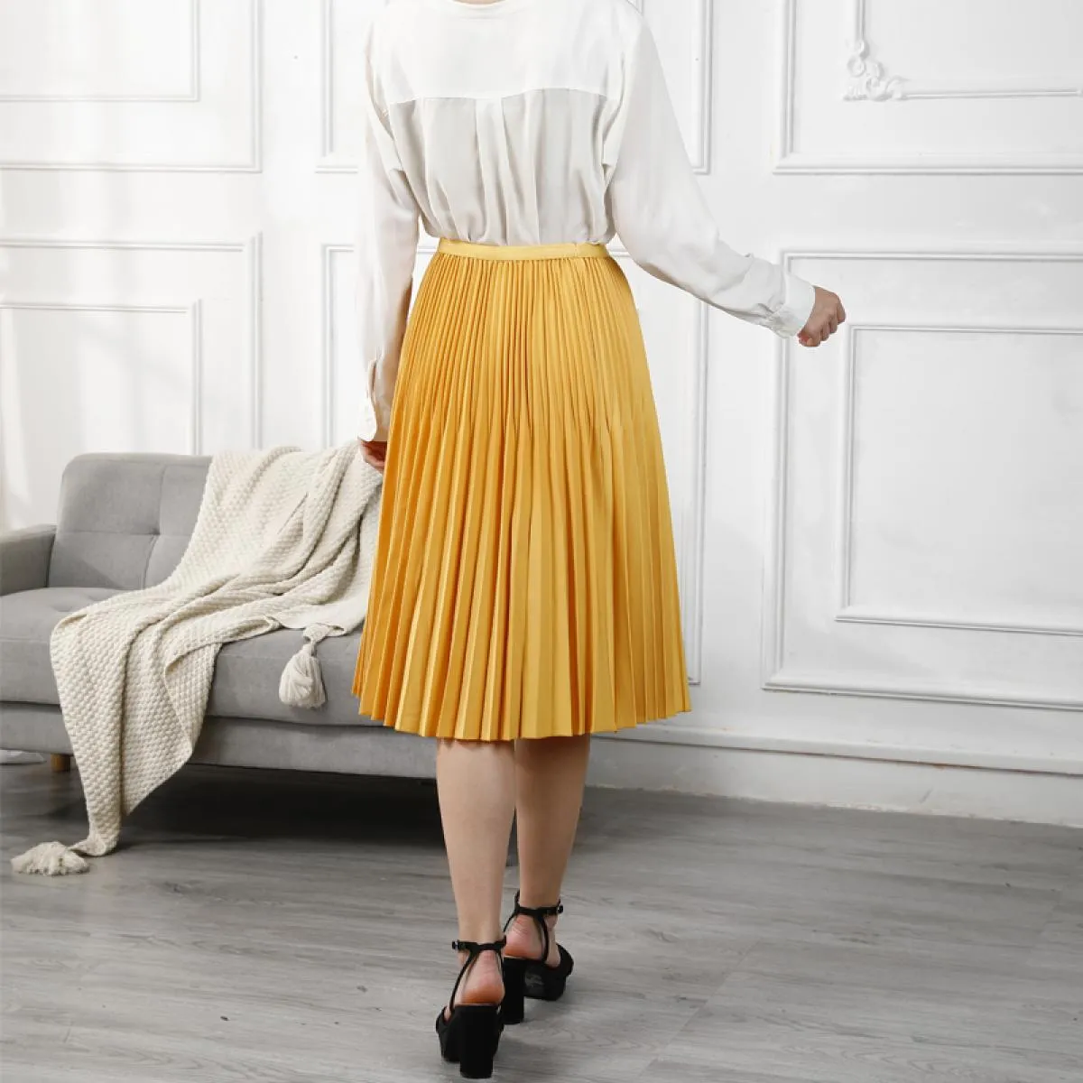 Gonna longuette a pieghe in vita Gonne da donna Tinta unita da donna Elegante