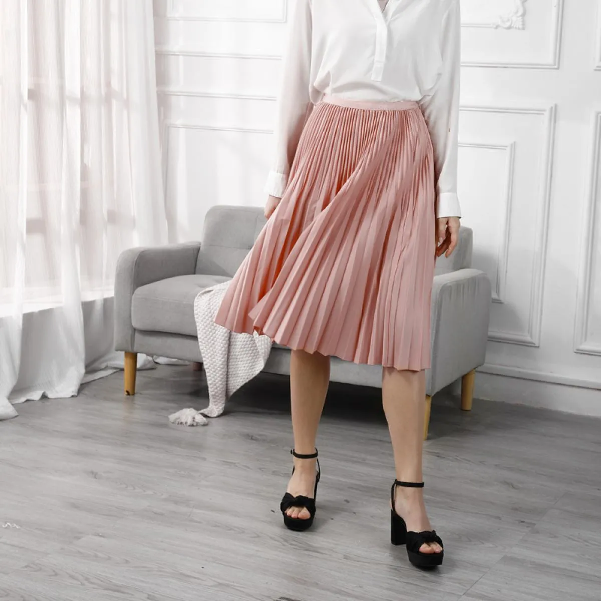 Gonna longuette a pieghe in vita Gonne da donna Tinta unita da donna Elegante