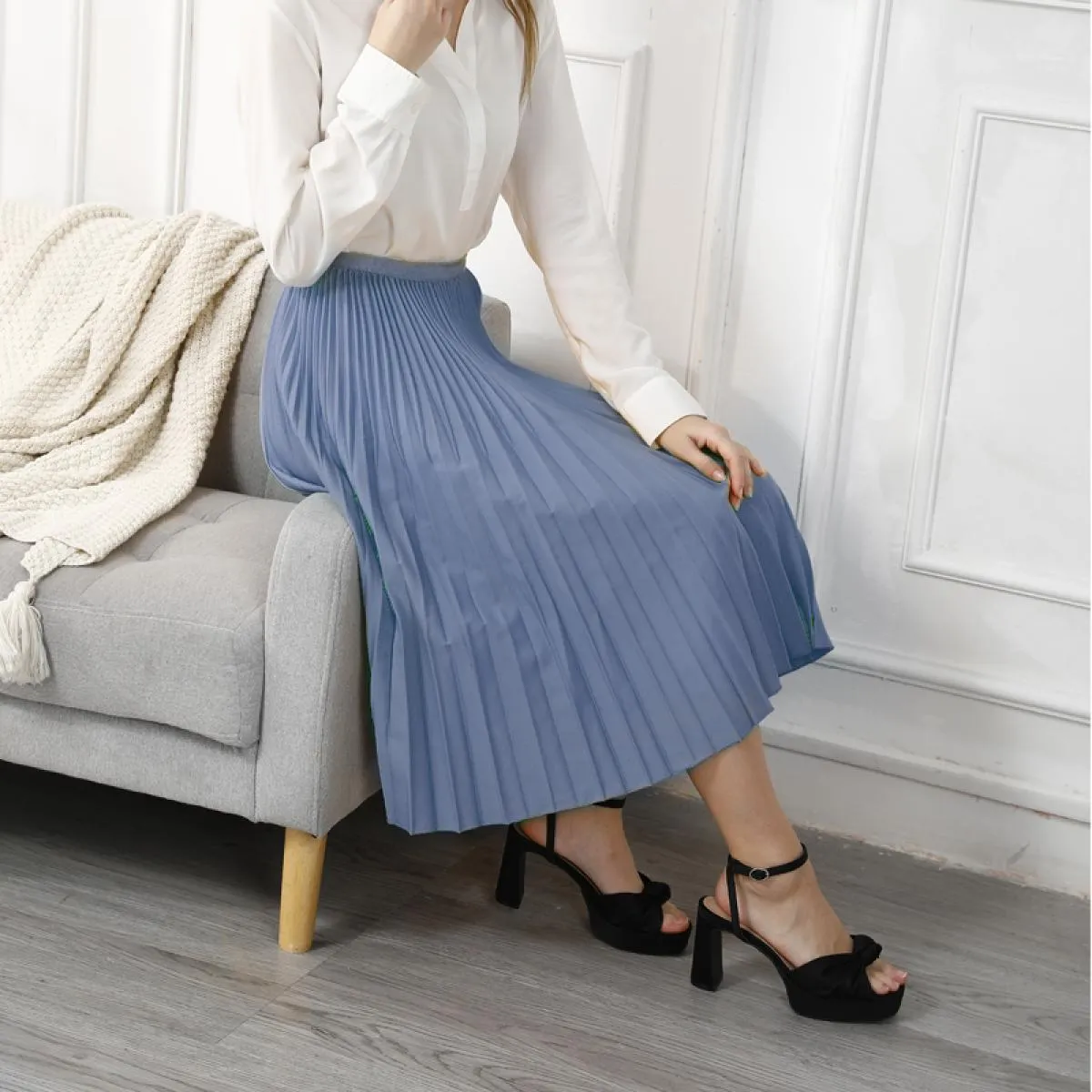 Gonna longuette a pieghe in vita Gonne da donna Tinta unita da donna Elegante