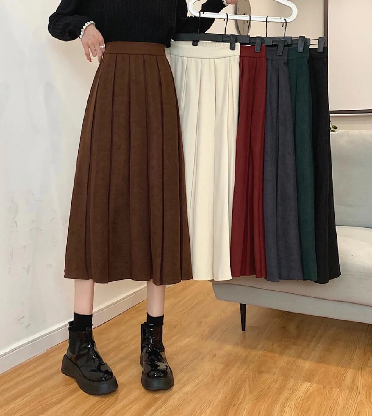 Gonna longuette donna 2022 primavera elegante gonne lunghe a pieghe moda ragazze gonna rossa a vita alta elastica gonne autunnal