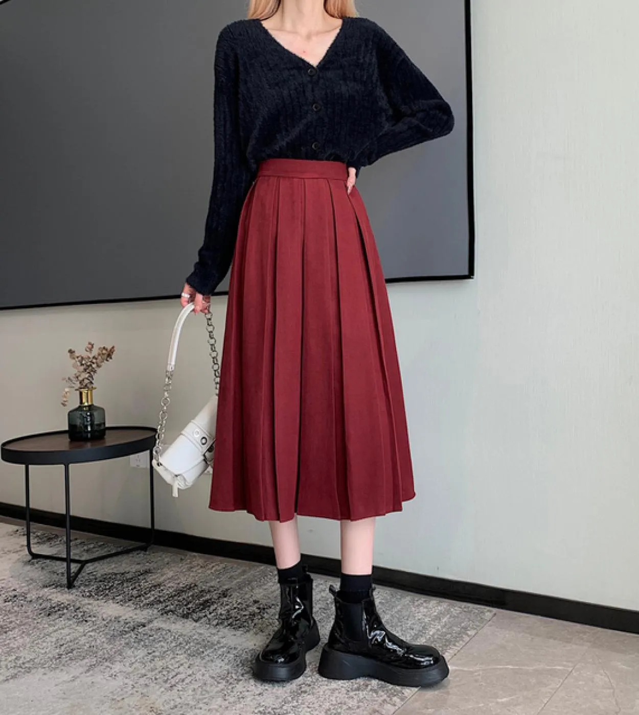 Gonna longuette donna 2022 primavera elegante gonne lunghe a pieghe moda ragazze gonna rossa a vita alta elastica gonne autunnal