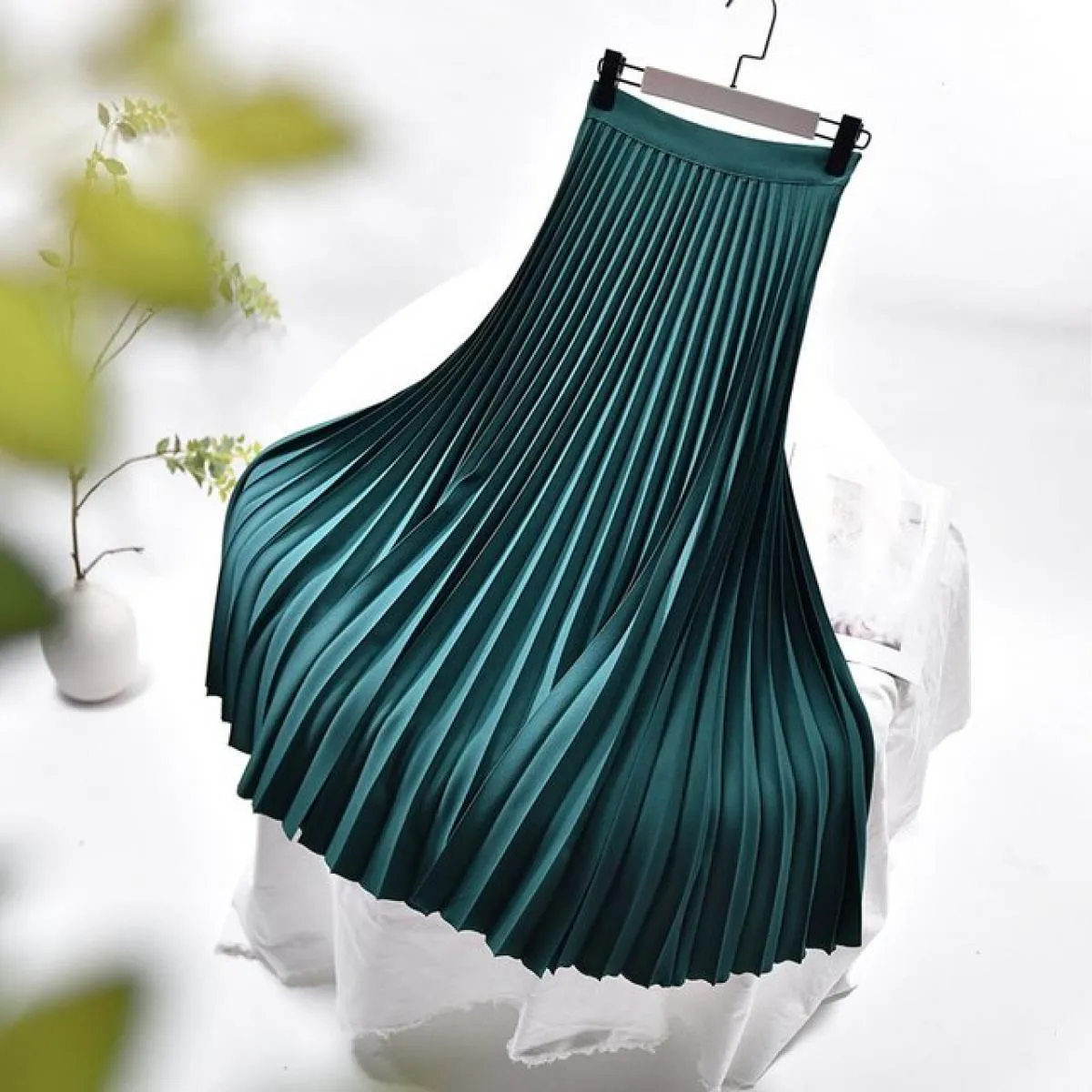 Gonna longuette in twill elegante da donna con fodera in chiffon Gonna a pieghe a pieghe con cerniera laterale a vita alta femmi