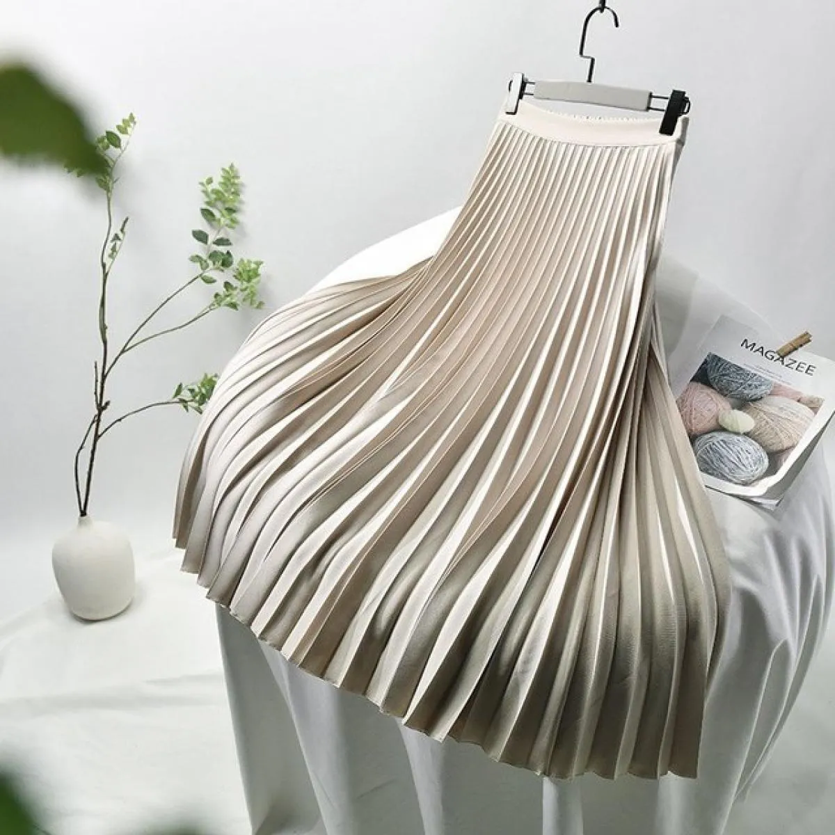 Gonna longuette in twill elegante da donna con fodera in chiffon Gonna a pieghe a pieghe con cerniera laterale a vita alta femmi