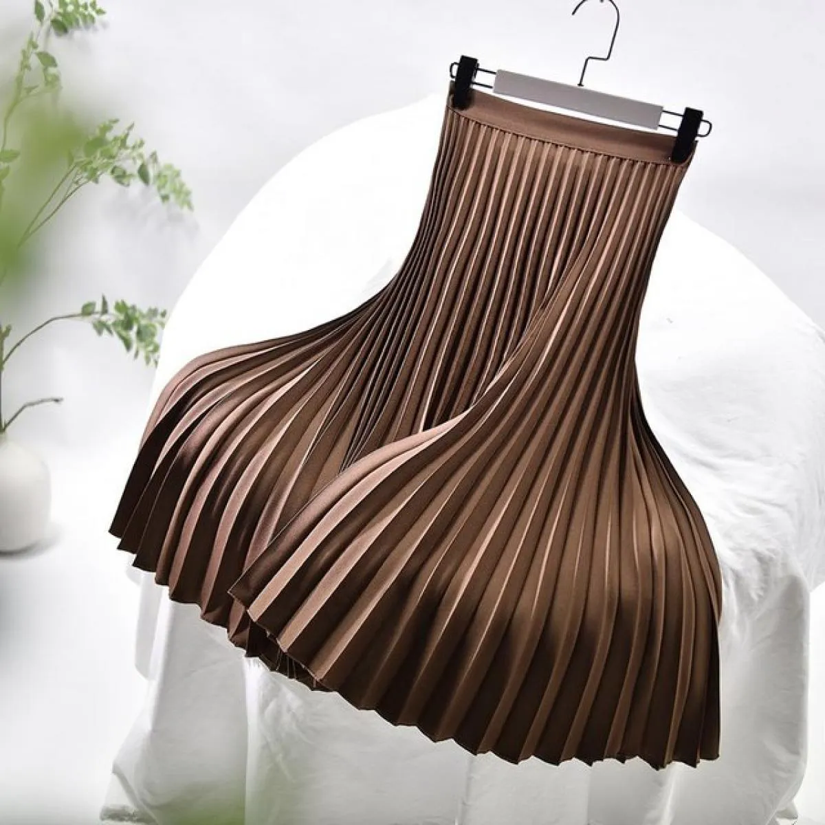 Gonna longuette in twill elegante da donna con fodera in chiffon Gonna a pieghe a pieghe con cerniera laterale a vita alta femmi