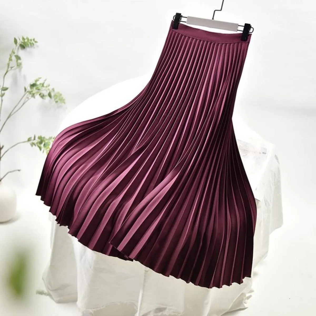 Gonna longuette in twill elegante da donna con fodera in chiffon Gonna a pieghe a pieghe con cerniera laterale a vita alta femmi