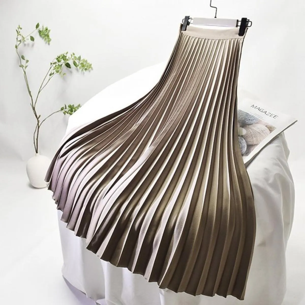 Gonna longuette in twill elegante da donna con fodera in chiffon Gonna a pieghe a pieghe con cerniera laterale a vita alta femmi
