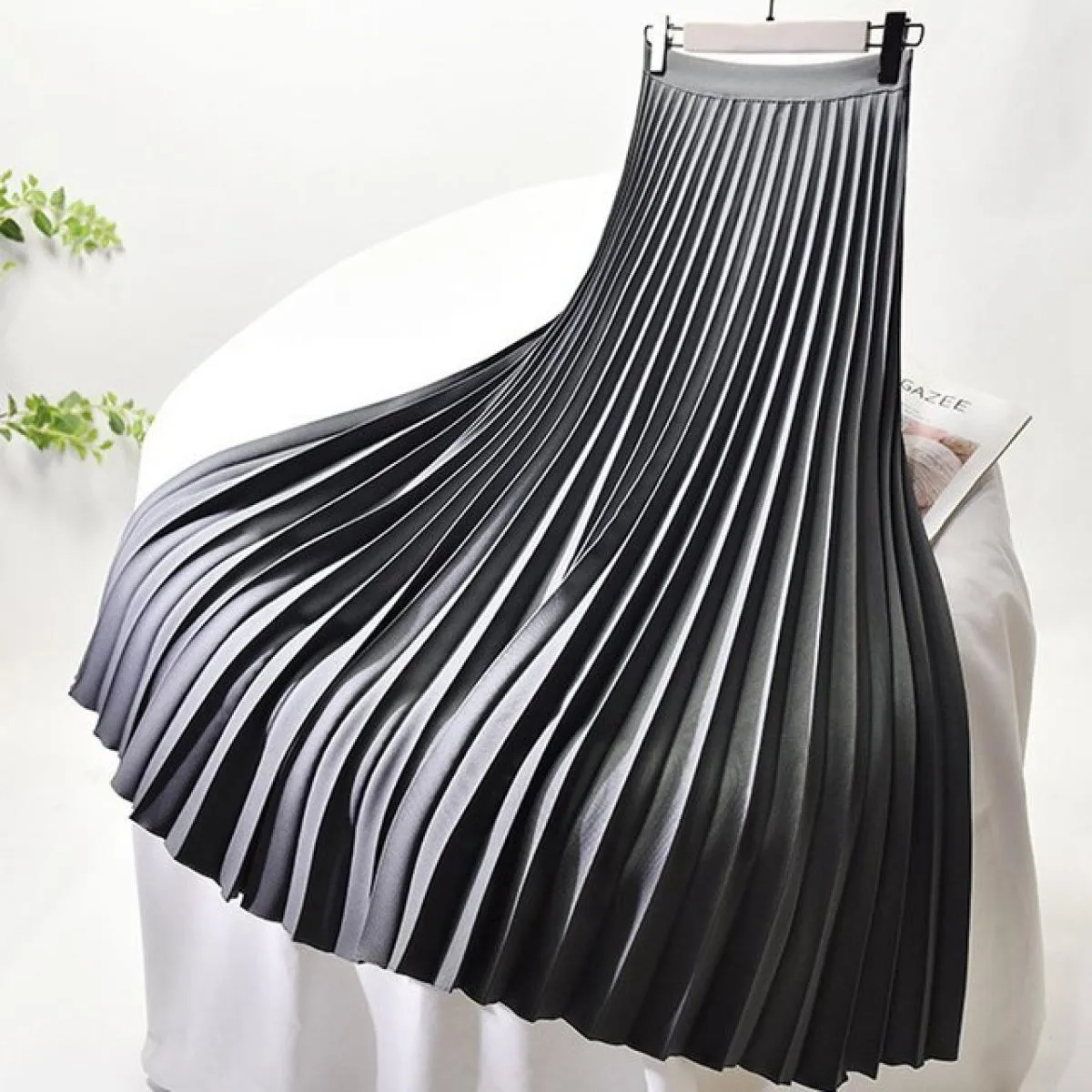 Gonna longuette in twill elegante da donna con fodera in chiffon Gonna a pieghe a pieghe con cerniera laterale a vita alta femmi