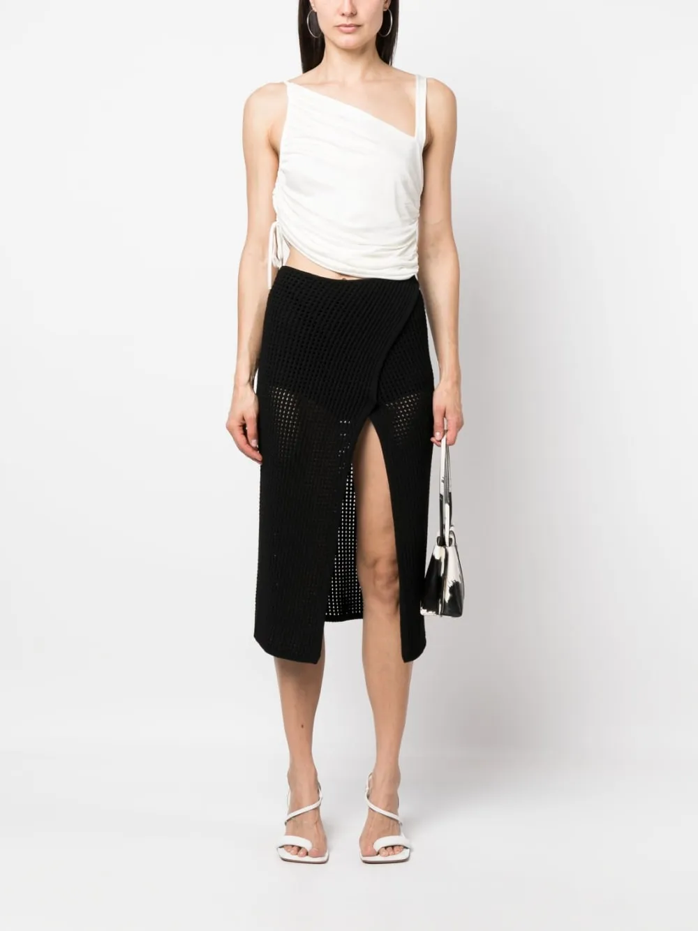 Gonna midi all'uncinetto in nero - donna
