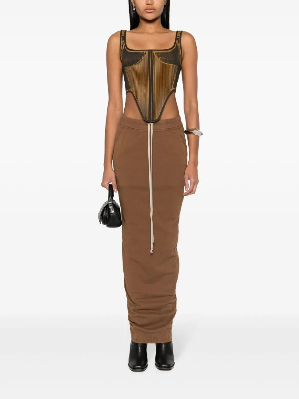 Gonna midi con coulisse in marrone - donna