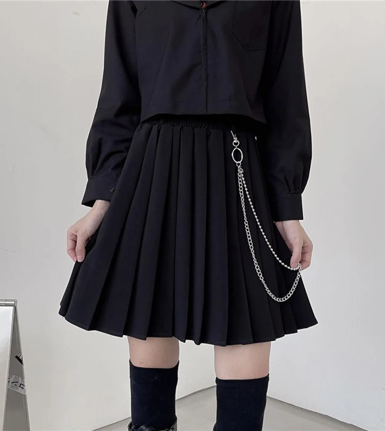 Gonne a pieghe gotiche nere a vita alta Gonna donna Aline Estate Harajuku Minigonne femminili Stile preppy Lady Shor