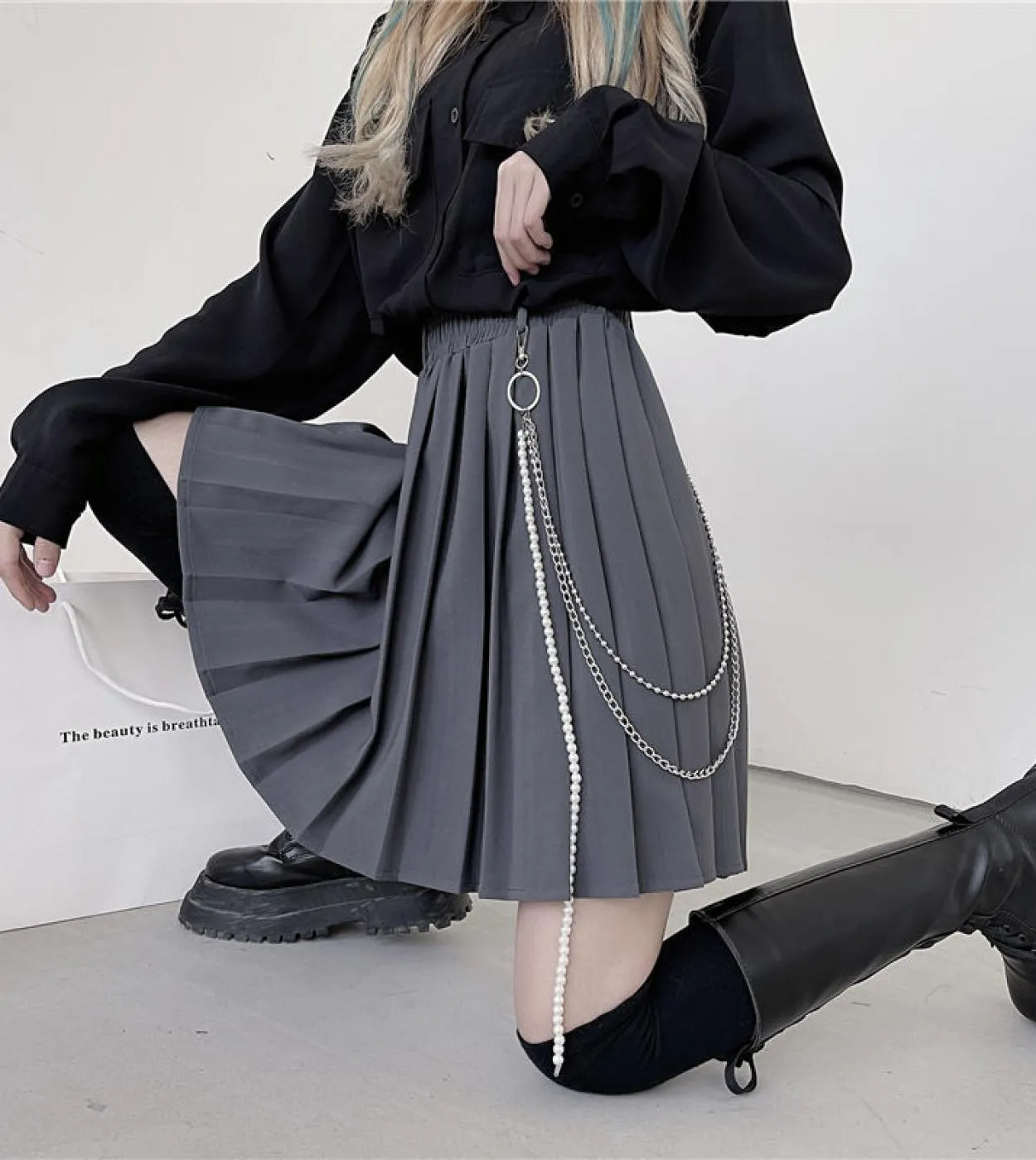 Gonne a pieghe gotiche nere a vita alta Gonna donna Aline Estate Harajuku Minigonne femminili Stile preppy Lady Shor
