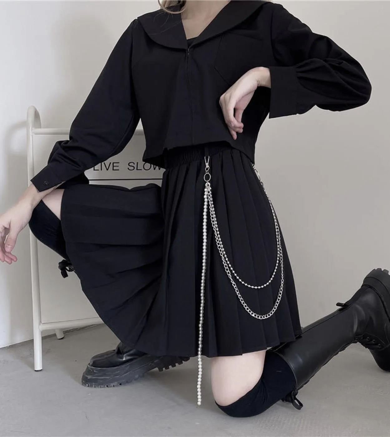 Gonne a pieghe gotiche nere a vita alta Gonna donna Aline Estate Harajuku Minigonne femminili Stile preppy Lady Shor