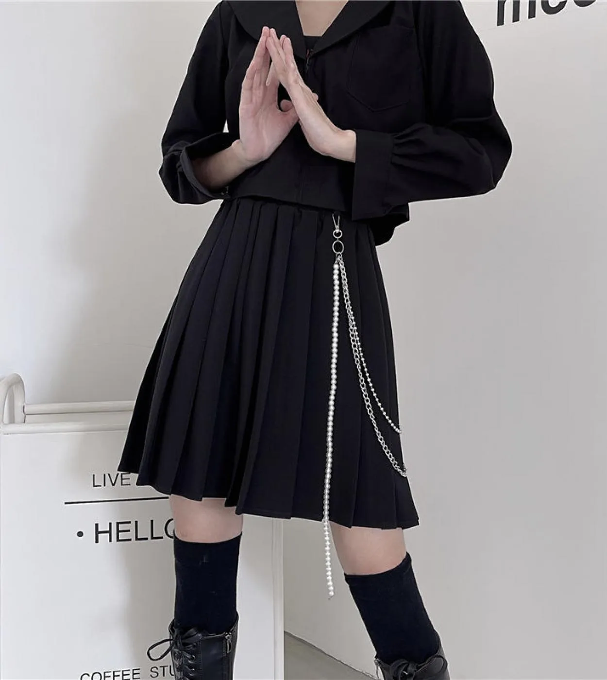 Gonne a pieghe gotiche nere a vita alta Gonna donna Aline Estate Harajuku Minigonne femminili Stile preppy Lady Shor
