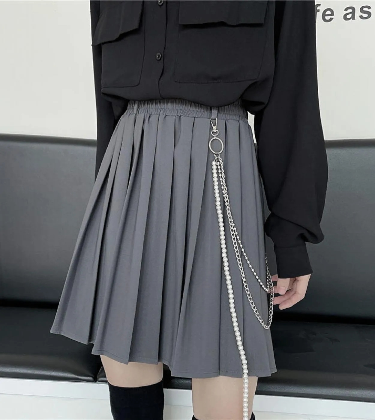 Gonne a pieghe gotiche nere a vita alta Gonna donna Aline Estate Harajuku Minigonne femminili Stile preppy Lady Shor