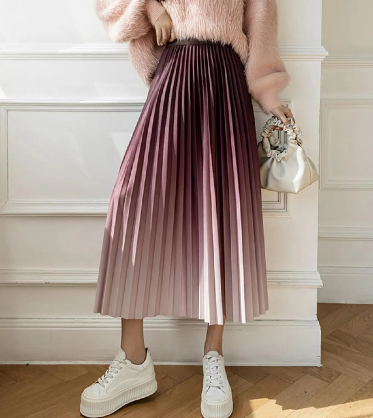 Gonne lunghe a pieghe Gonne lunghe a pieghe sfumate da donna Gonne lunghe a pieghe alla moda