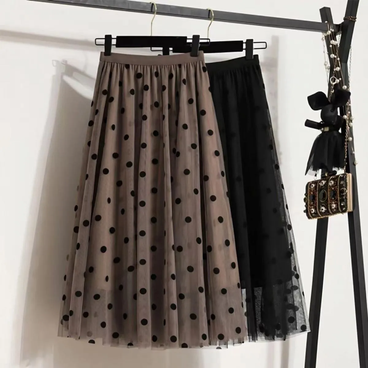Gonne per donna  moda gonna lunga midi in tulle nero primavera estate nuova gonna in linea sci da donna Vintage Harajuku