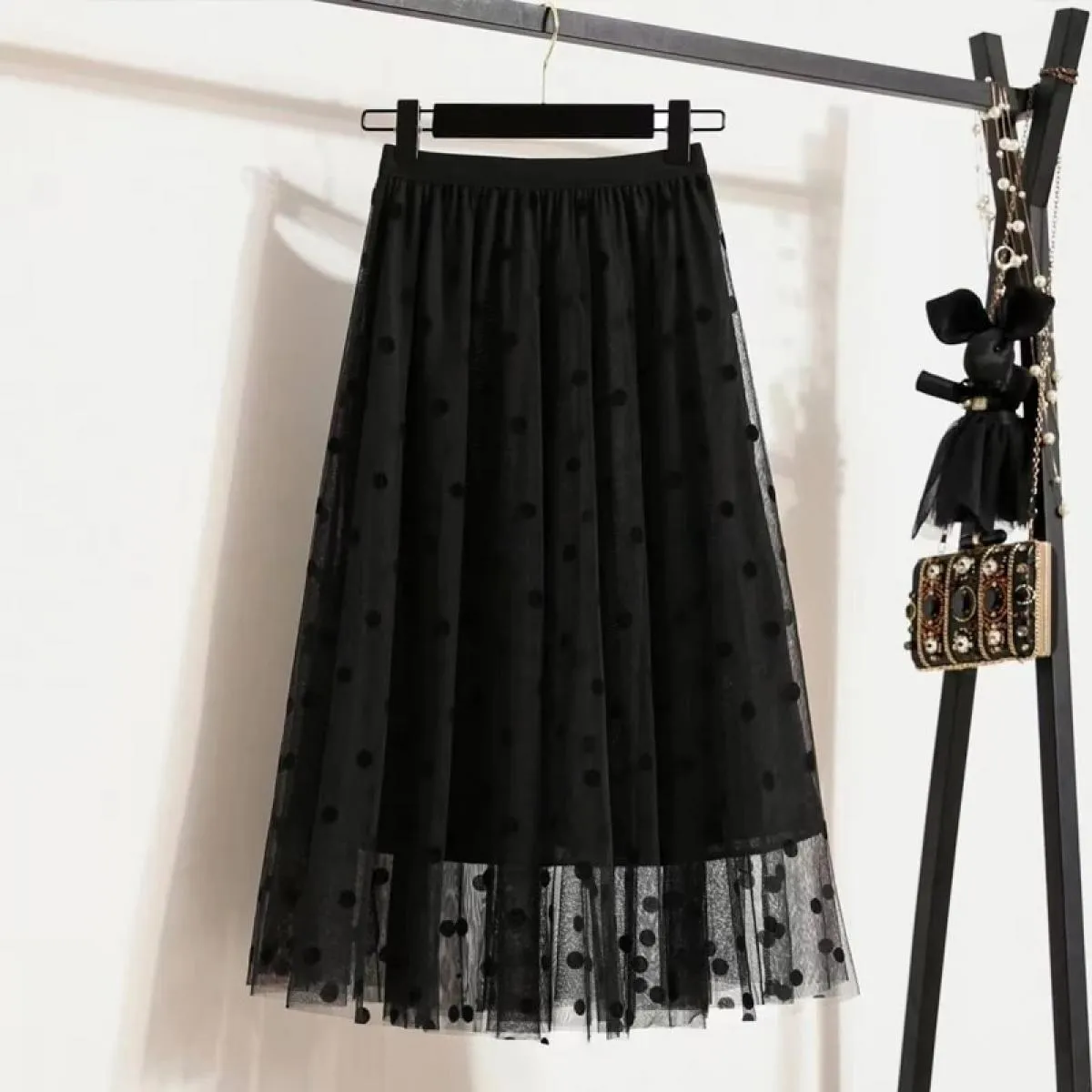 Gonne per donna  moda gonna lunga midi in tulle nero primavera estate nuova gonna in linea sci da donna Vintage Harajuku