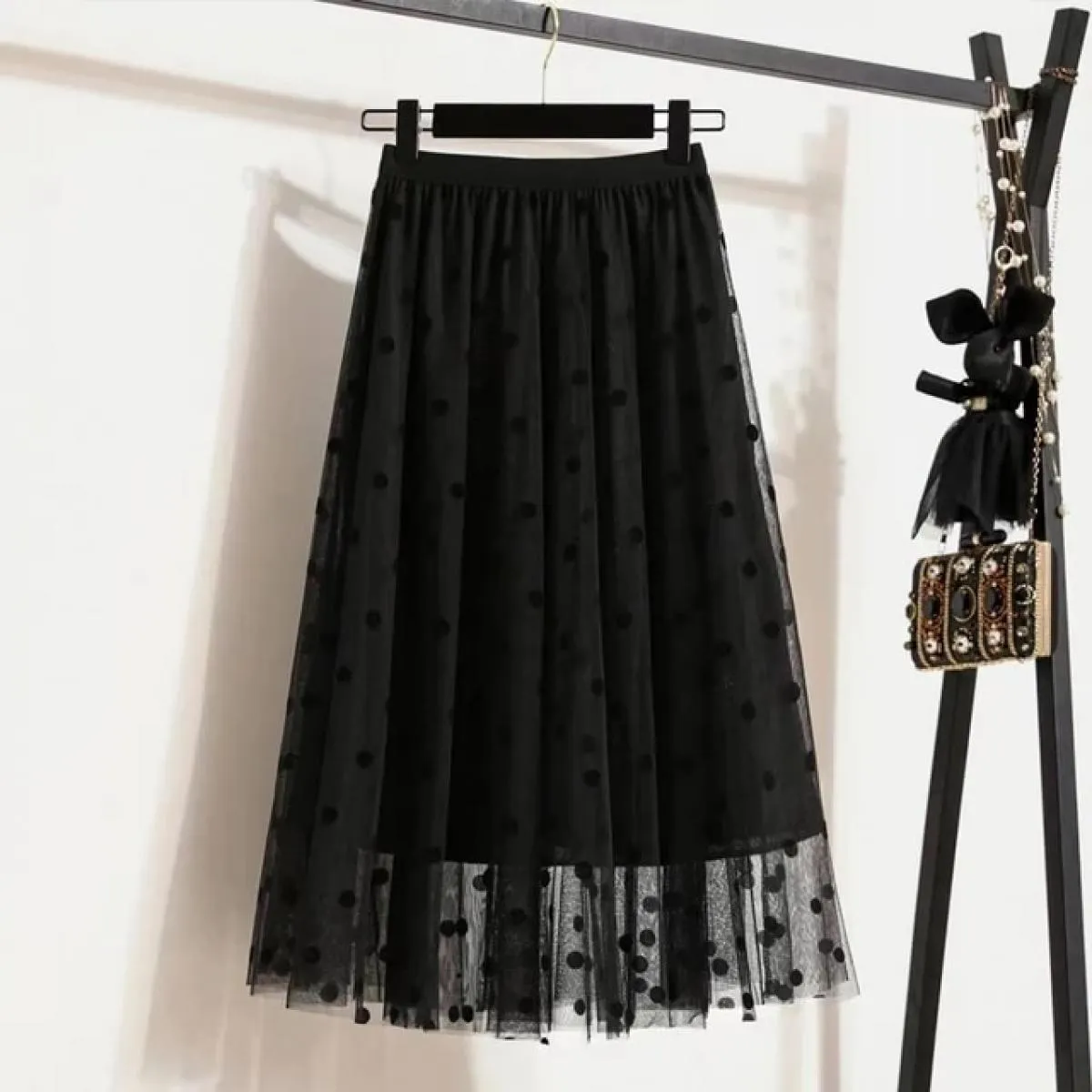 Gonne per donna  moda gonna lunga midi in tulle nero primavera estate nuova gonna in linea sci da donna Vintage Harajuku