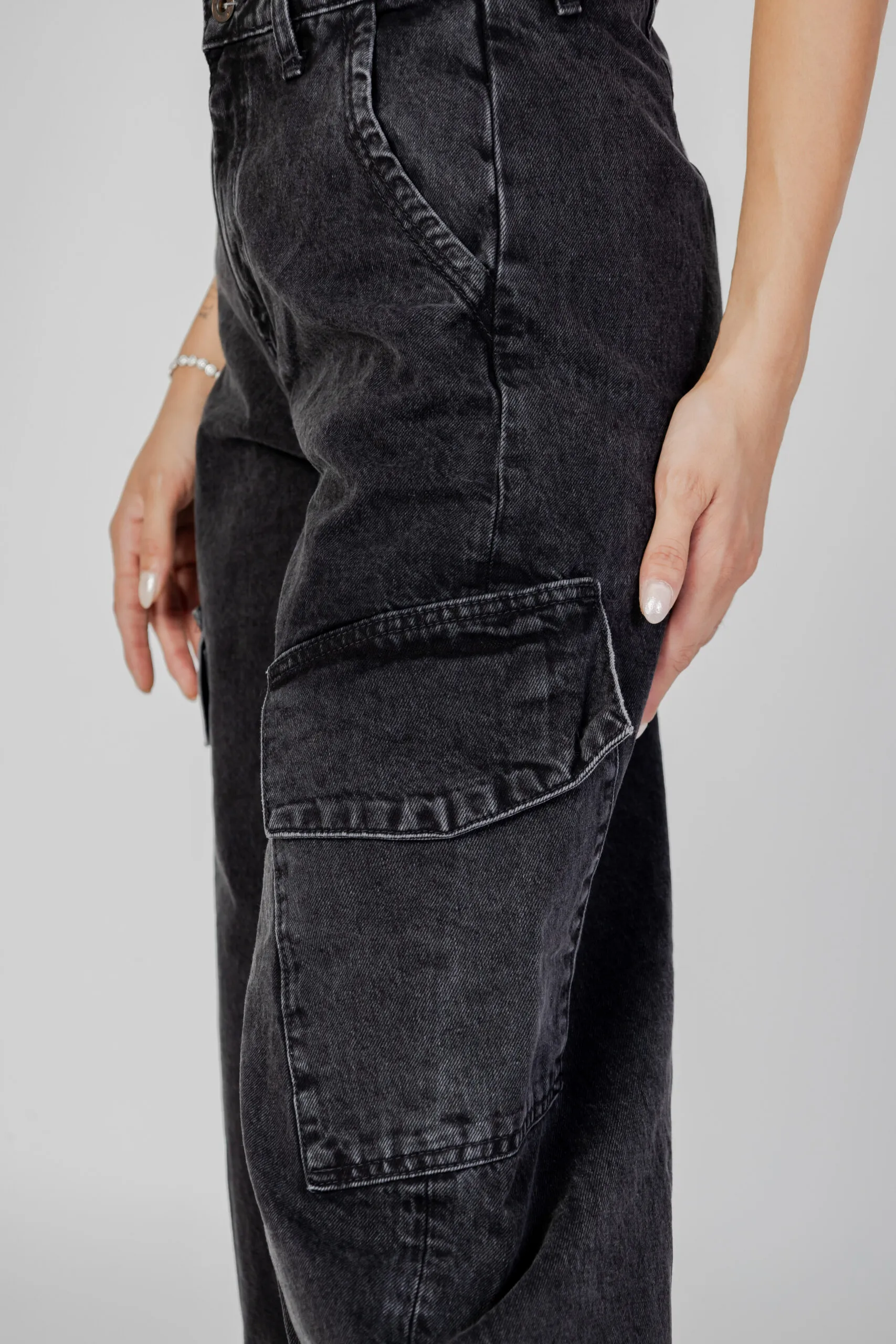 Jeans baggy Only ONLPERNILLE HW CARGO JOGGER DNM CRO Nero