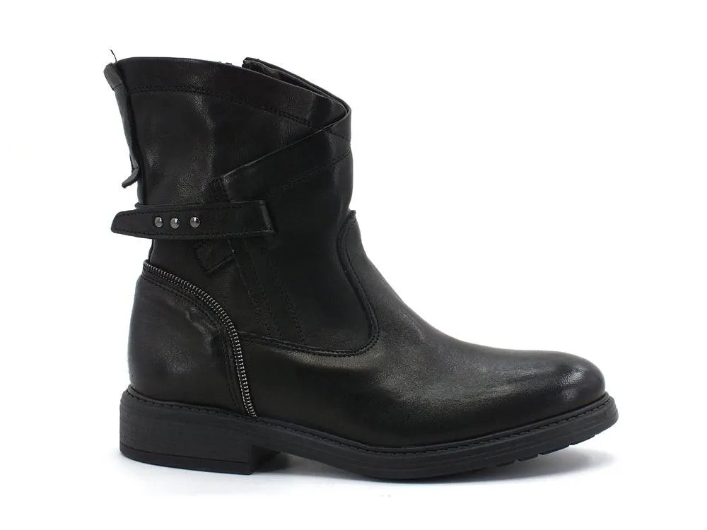 JIUDIT Stivaletto Biker Pelle Zip Nero 14424