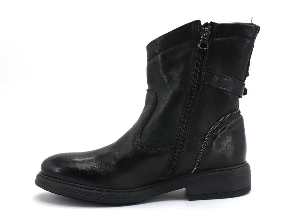 JIUDIT Stivaletto Biker Pelle Zip Nero 14424