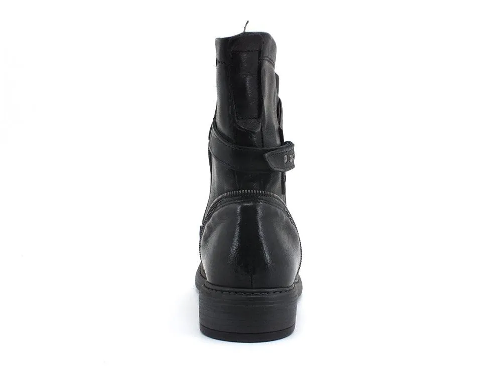 JIUDIT Stivaletto Biker Pelle Zip Nero 14424
